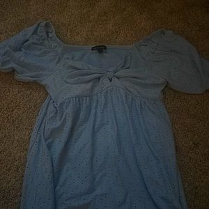 blue bow tied dotted dress